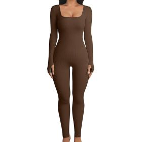 Seamless Jumpsuit Long Sleeve Shapewear Hip Lift Yoga Jumpsuit Sports Jumpsuit Bodysuits (Option: Coffie-L)