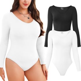2-piece set Bikini shapewear long sleeved V-neck (Color: Black+White, size: L)