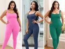 Square neckline suspender long pants jumpsuit 1 set