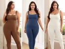Square neckline suspender long pants jumpsuit 1 set