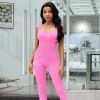 Square neckline suspender long pants jumpsuit 1 set