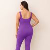 Square neckline suspender long pants jumpsuit 1 set