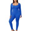 Square necked long sleeved pants jumpsuit 1 set
