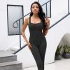 Square neckline suspender long pants jumpsuit 1 set